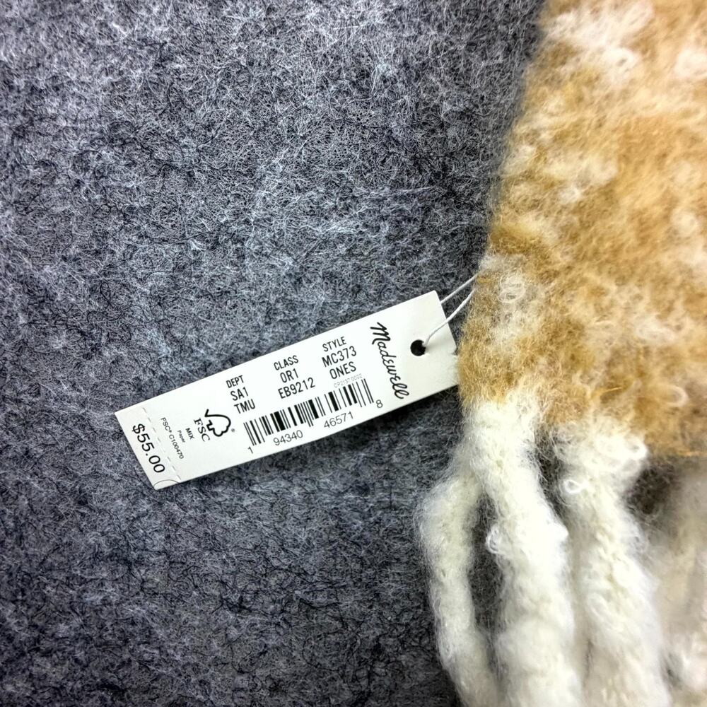 Madewell Brushed Oversized Scarf Womens One Size Toffee Recycled Plaid Fringe - Picture 4 of 6